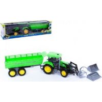 Zelený traktor s prívesom a radlicou 3