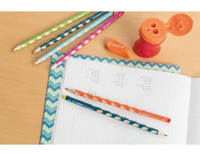 Tenka ergonomická grafitová ceruzka pre ľavákov STABILO EASYgraph S modrá 2 ks HB