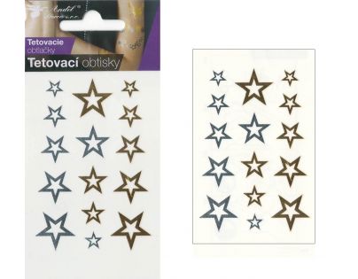 Tetovací obtisky zlaté a stříbrné 10,5x6 cm- hvězdy