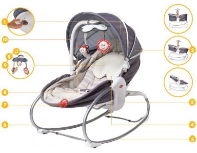 Tiny Love Lehátko 3v1 Cozy Rocker Napper šedé