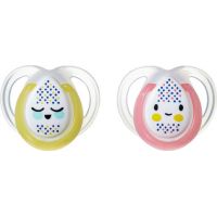Tomme Tippee Šidítko C2N silikon Night 2ks 0-6m růžový a žlutý kroužek Tomme Tippee Šidítko C2N silikon Night 2ks 0-6m růžový a žlutý kroužek