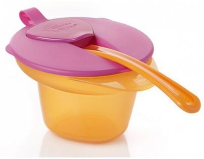 Tommee Tippee Explora Miska s víčkem a lžičkou - Oranžovo-růžová