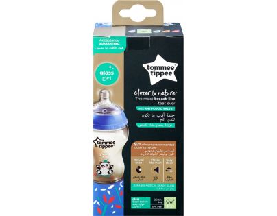 Tommee Tippee Dojčenská fľaša C2N 250ml sklenená potlač Blue