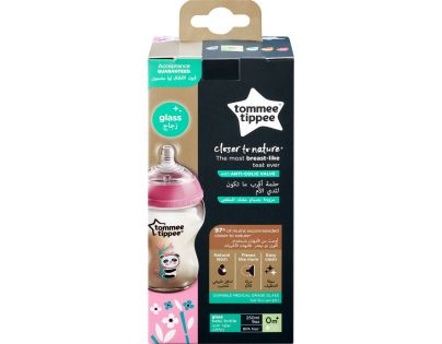 Tommee Tippee Dojčenská fľaša C2N 250ml sklenená potlač Pink