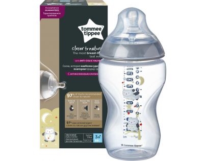 Tommee Tippee Kojenecká láhev C2N 340 ml 3 m+ sivá so sovičkami
