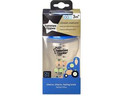 Tommee Tippee Dojčenská fľaša C2N modrá 340 ml 3 m + traktor