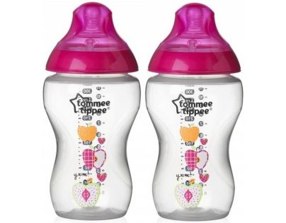 Tommee Tippee kojenecká fľaška s obrázkami C2N, 2ks, 340 ml, 3+m - růžová