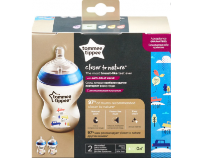 Tommee Tippee Dojčenská fľaša s obrázkami C2N 2 ks 260 ml modrá