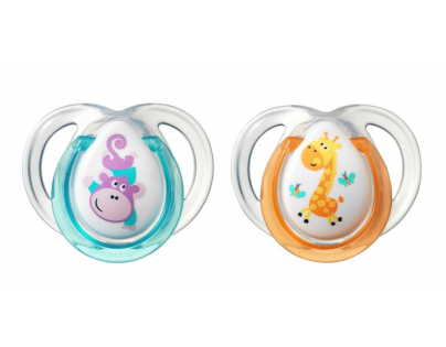 Tommee Tippee Šidítko CTN silikon Fun 2ks 0-6m - Žirafa a opička