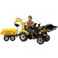 Falk Šlapací traktor žlutý s dvoukolovým valníkem a přední i zadní lžící Falk Šlapací traktor žlutý s dvoukolovým valníkem a přední i zadní lžící