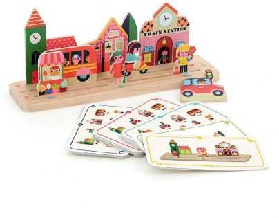 Vilac Drevená logická hra Postav to správne! Město