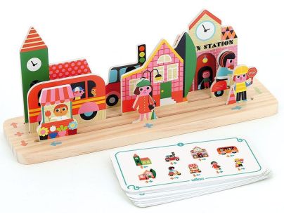 Vilac Drevená logická hra Postav to správne! Město