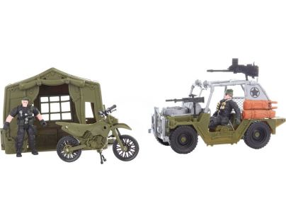 Vojenská sada so stanom, džípom, motorkou a vojakom