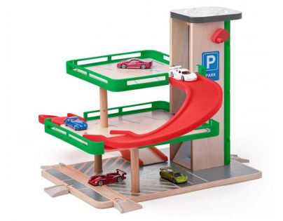 Woody Garáž s výťahom a SIKU autíčkami drevo a plast