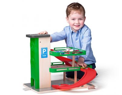 Woody Garáž s výťahom a SIKU autíčkami drevo a plast