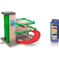 Woody Garáž s výtahem a SIKU autíčky dřevo a plast Woody Garáž s výtahem a SIKU autíčky dřevo a plast