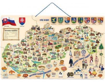 Woody Puzzle magnetické 3 v 1 Mapa Slovenska s obrázkami a spoločenská hra 164 dielikov SK verzia