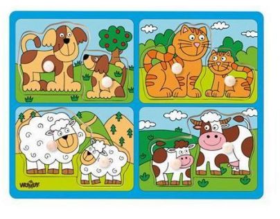 Woody Puzzle pre najmenších s úchytmi Domáce zvieratá s mláďatami 8 dielikov