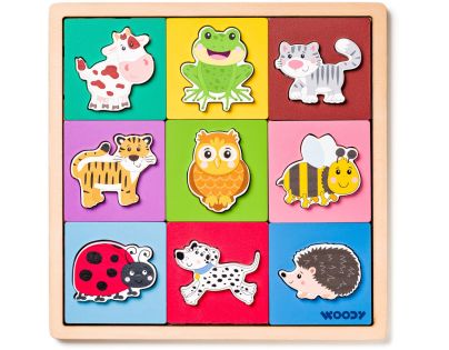 Woody Puzzle so zvieratkami, tvary-farba