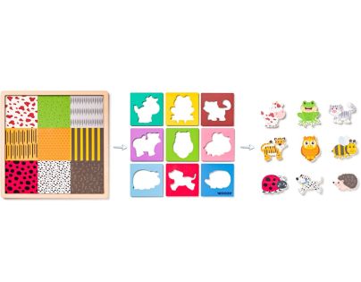 Woody Puzzle so zvieratkami, tvary-farba