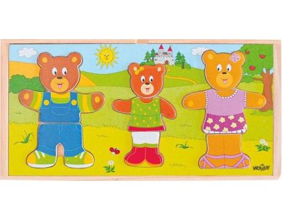 Woody Puzzle Šatník Obleč si svoju medvedí rodinku 54 dielikov