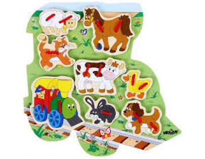 Woody Tvarové prošívací puzzle Mašinka