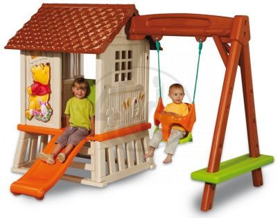 Smoby 310176 - Domeček Medvídek Pú s klouzačkou a houpačkou
