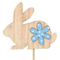 Anděl Zajačik drevený na špajli s kvietkom modrým 8 cm