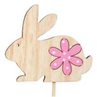 Anděl Zajačik drevený na špajli s kvietkom ružovým 8 cm