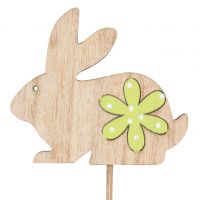 Anděl Zajačik drevený na špajli s kvietkom zeleným 8 cm